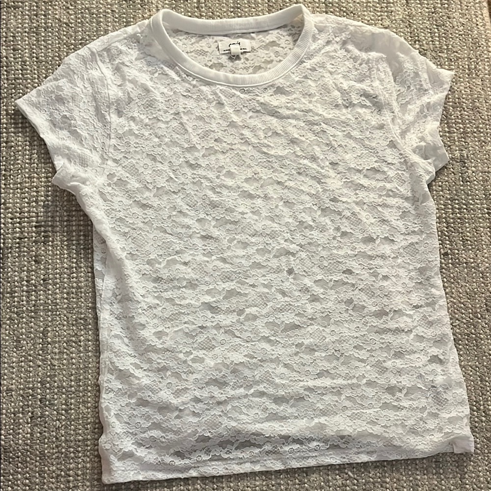 Aerie White Lace Short Sleeve Tee